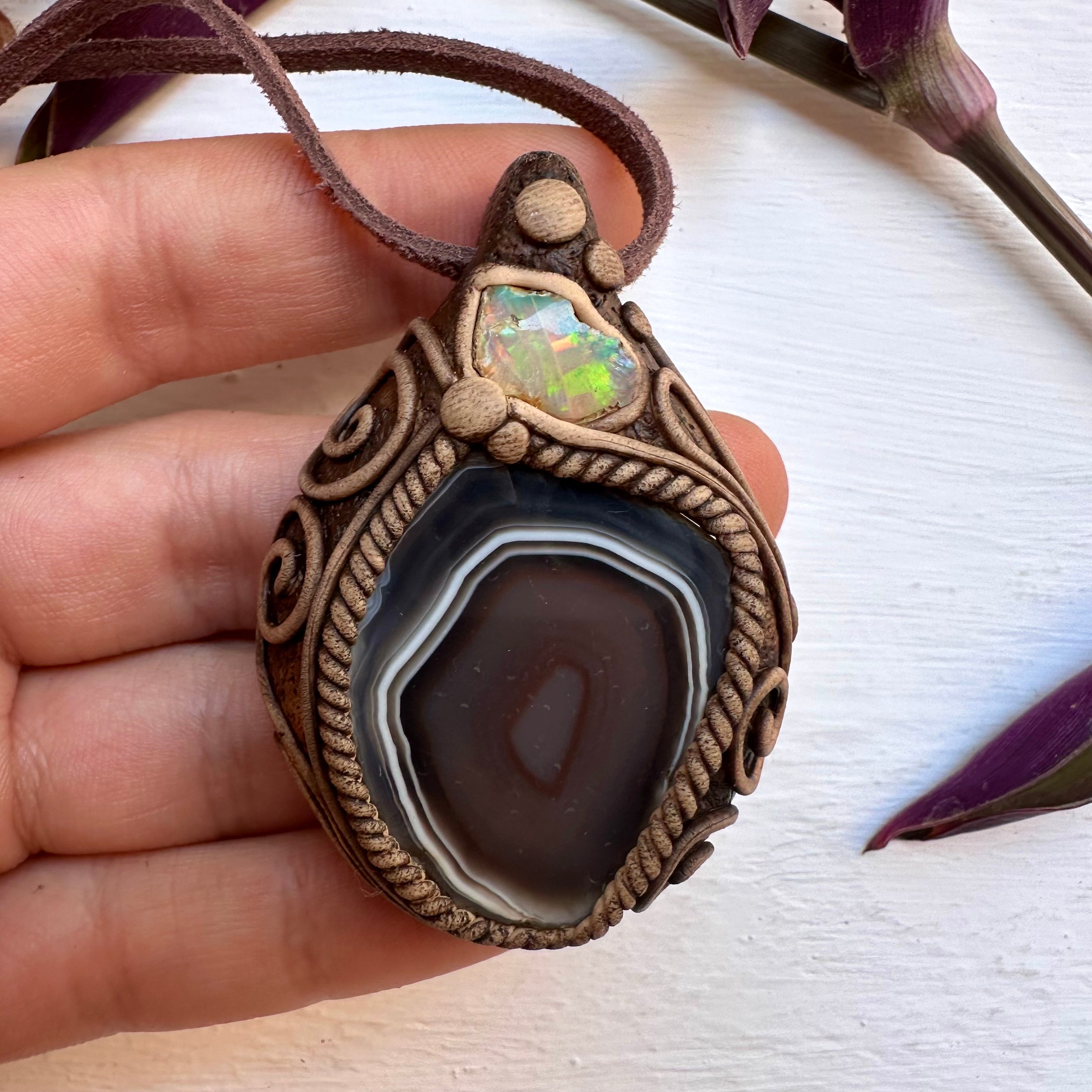 Botswana Agate and Raw Opal Necklace - FairyGardenGlow