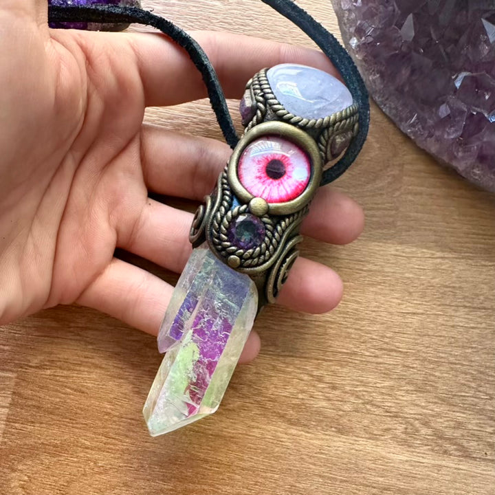Angel Aura Quartz Rose Quartz Ruby and Mystic Topaz Eye Healing Crystal Talisman - FairyGardenGlow