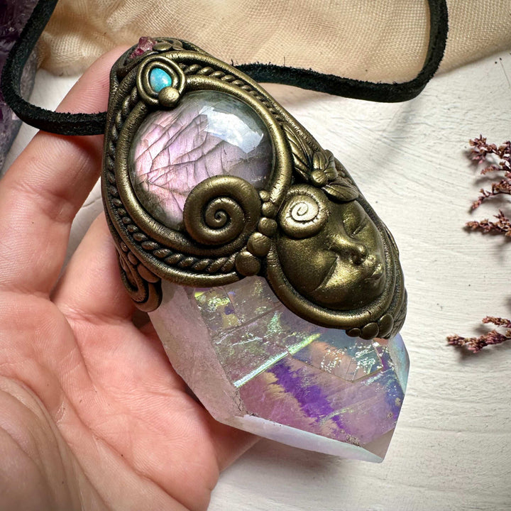 Large Angel Aura Quartz Labradorite Australian Opal and Spinel Goddess Wand / Pendant - FairyGardenGlow