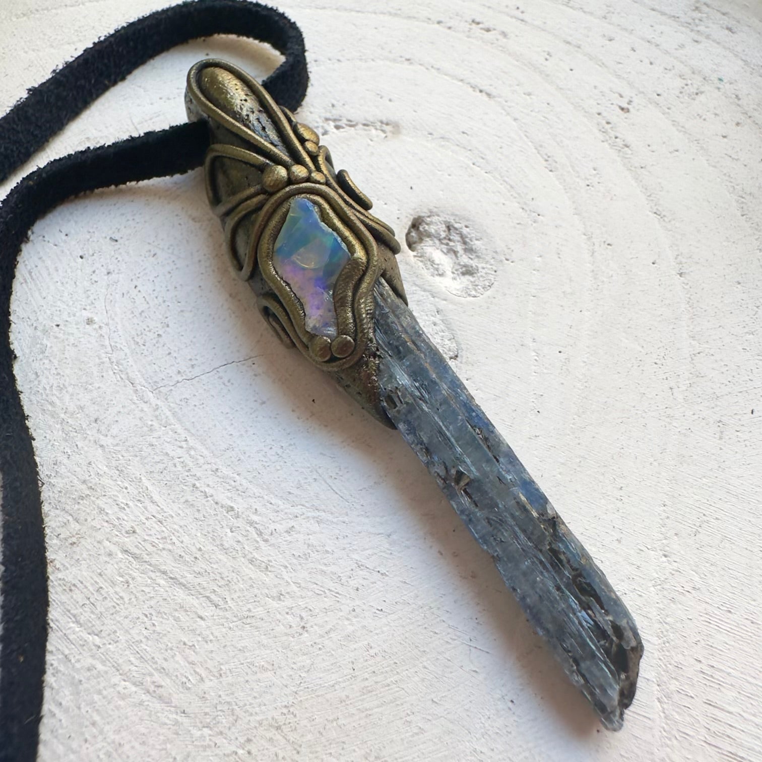 One of a kind crystal necklace with raw Ethiopian Opal