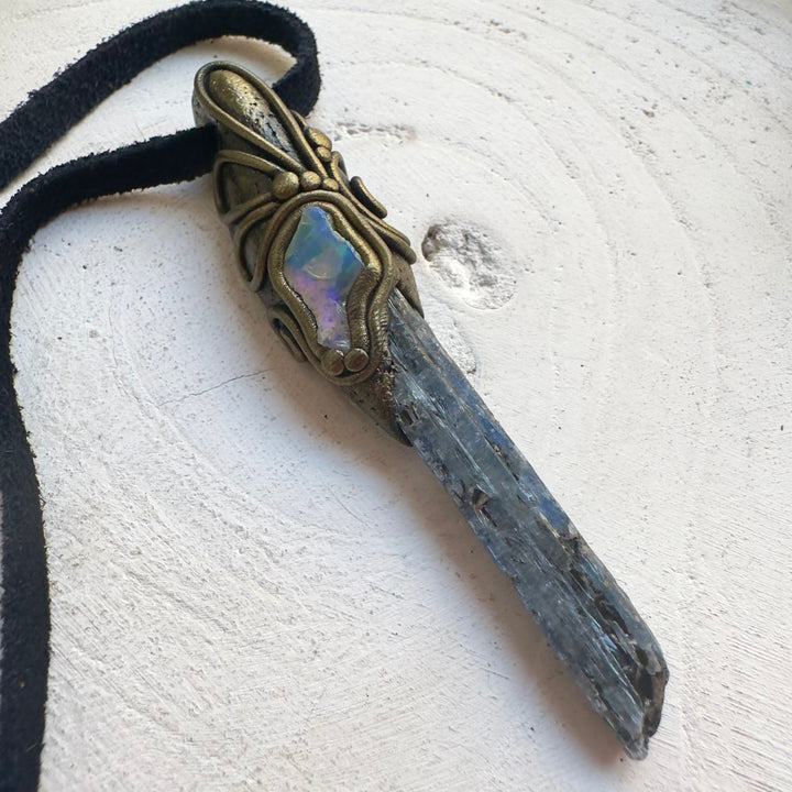 One of a kind crystal necklace with raw Ethiopian Opal