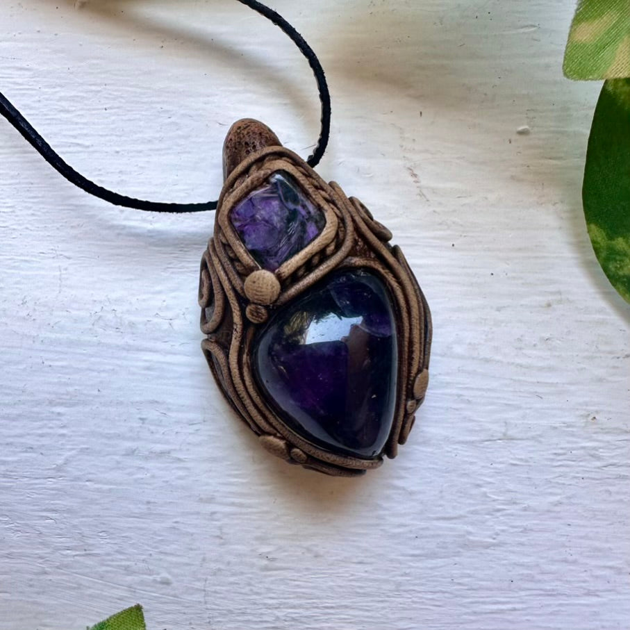 Amethyst and Charoite Necklace - FairyGardenGlow
