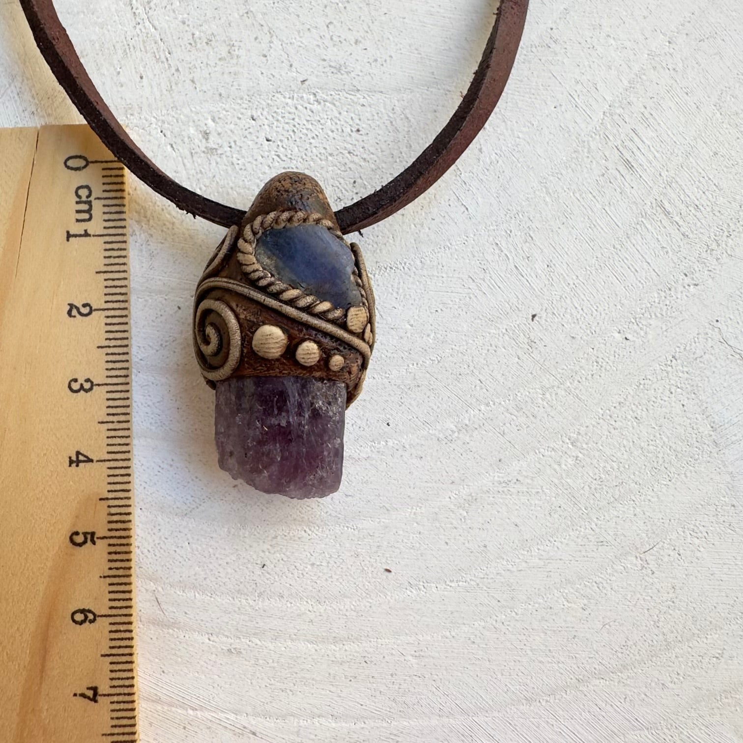 Spiritual crystal necklace with raw Tanzanite and Scapolite stones