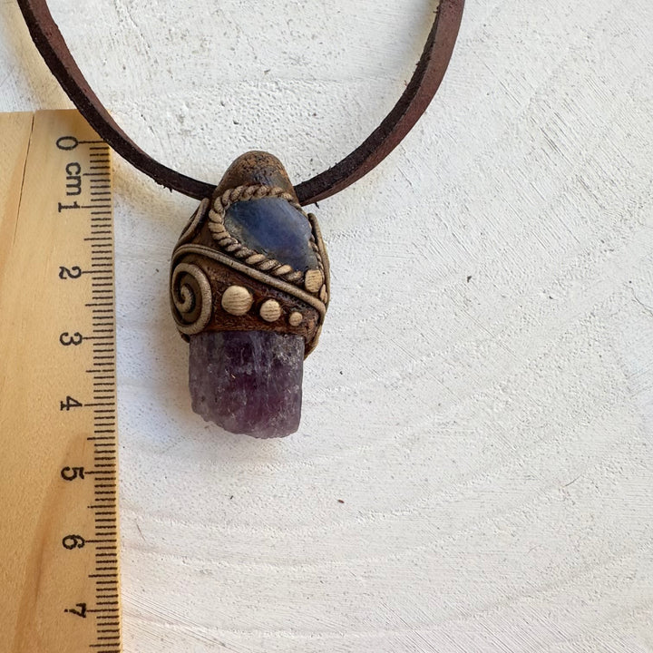 Spiritual crystal necklace with raw Tanzanite and Scapolite stones