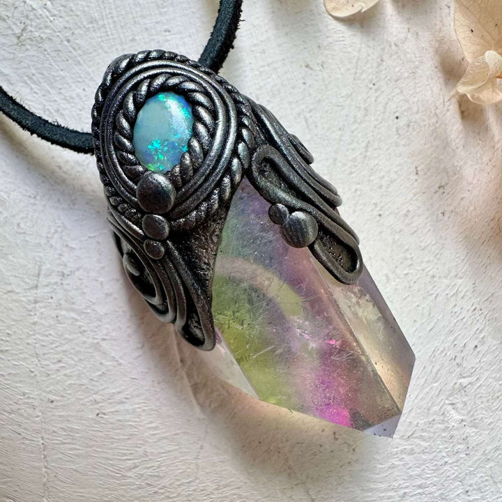 Angel Aura Quartz and Australian Opal Necklace - FairyGardenGlow