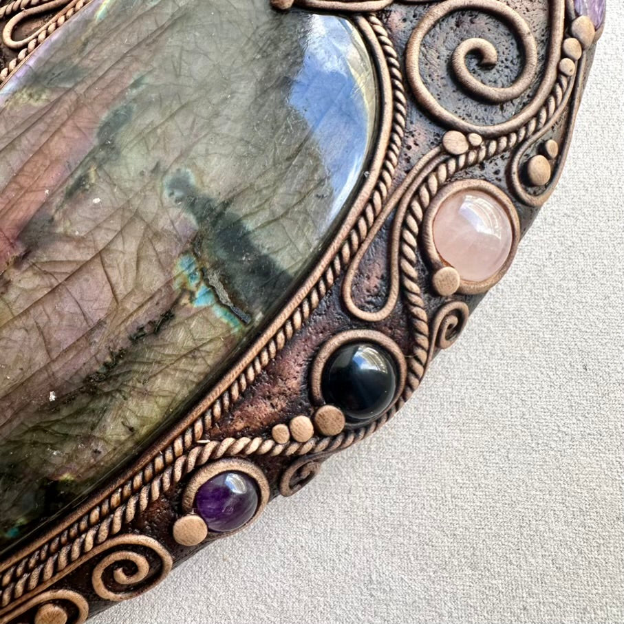 Bohemian crystal wall design with Fluorite, Amethyst and Onyx