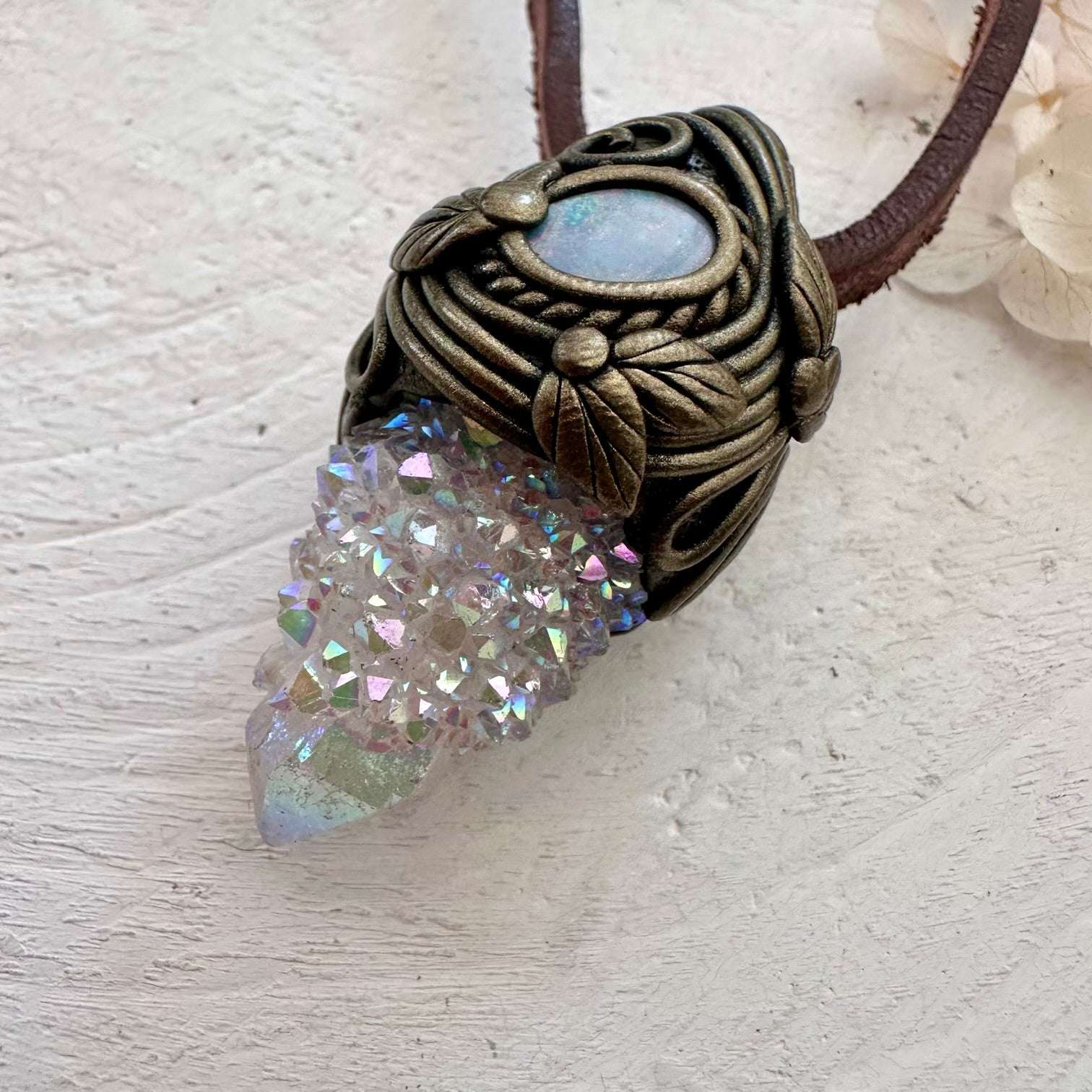 Angel Aura Spirit Quartz and Australian Opal Doublet Necklace - FairyGardenGlow