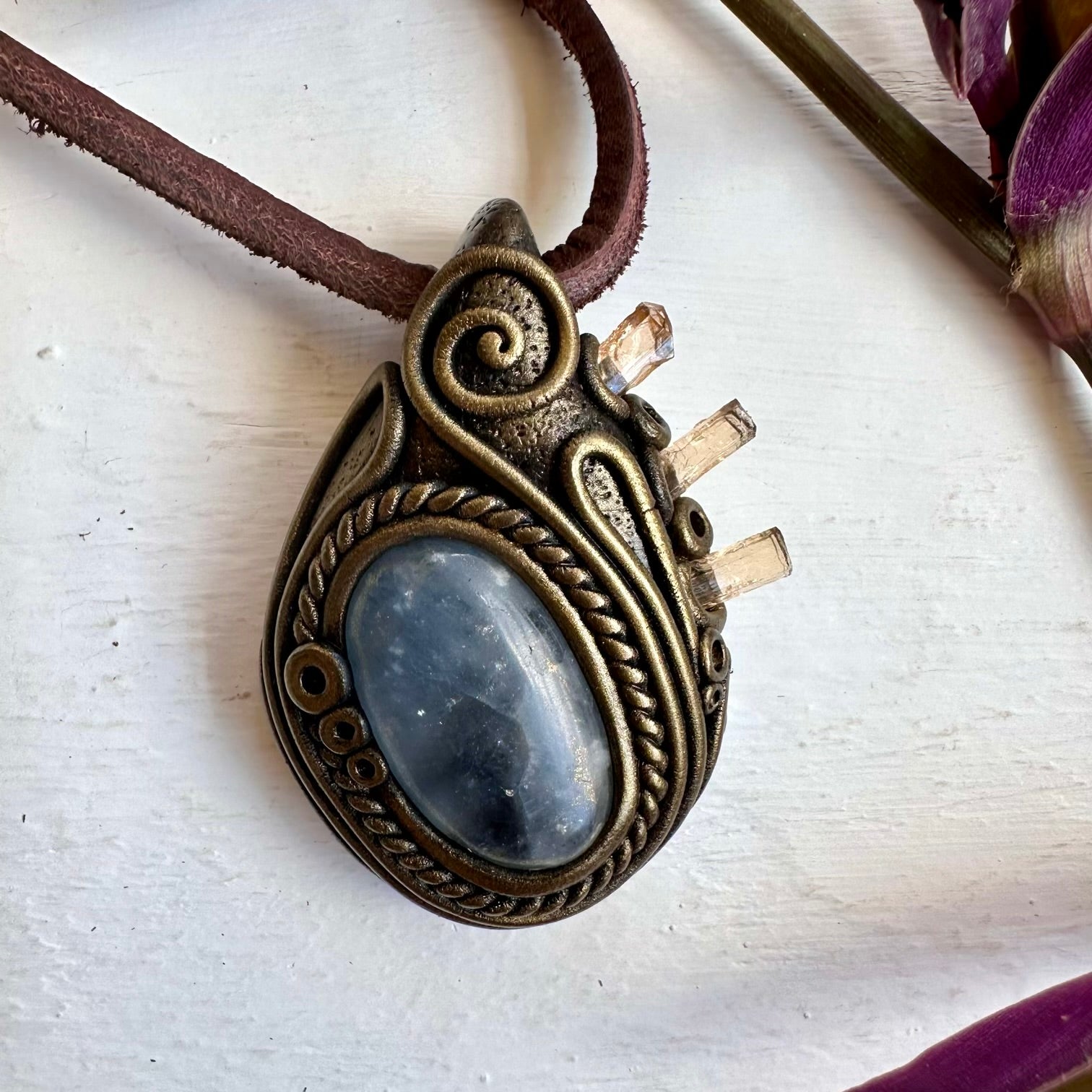 Celestite and Inperial Topaz Necklace, Healing Crystal Jewelry - FairyGardenGlow