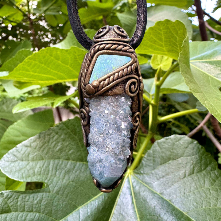 Aqua Aura Spirit Quartz and Australian Opal Doublet Necklace - FairyGardenGlow