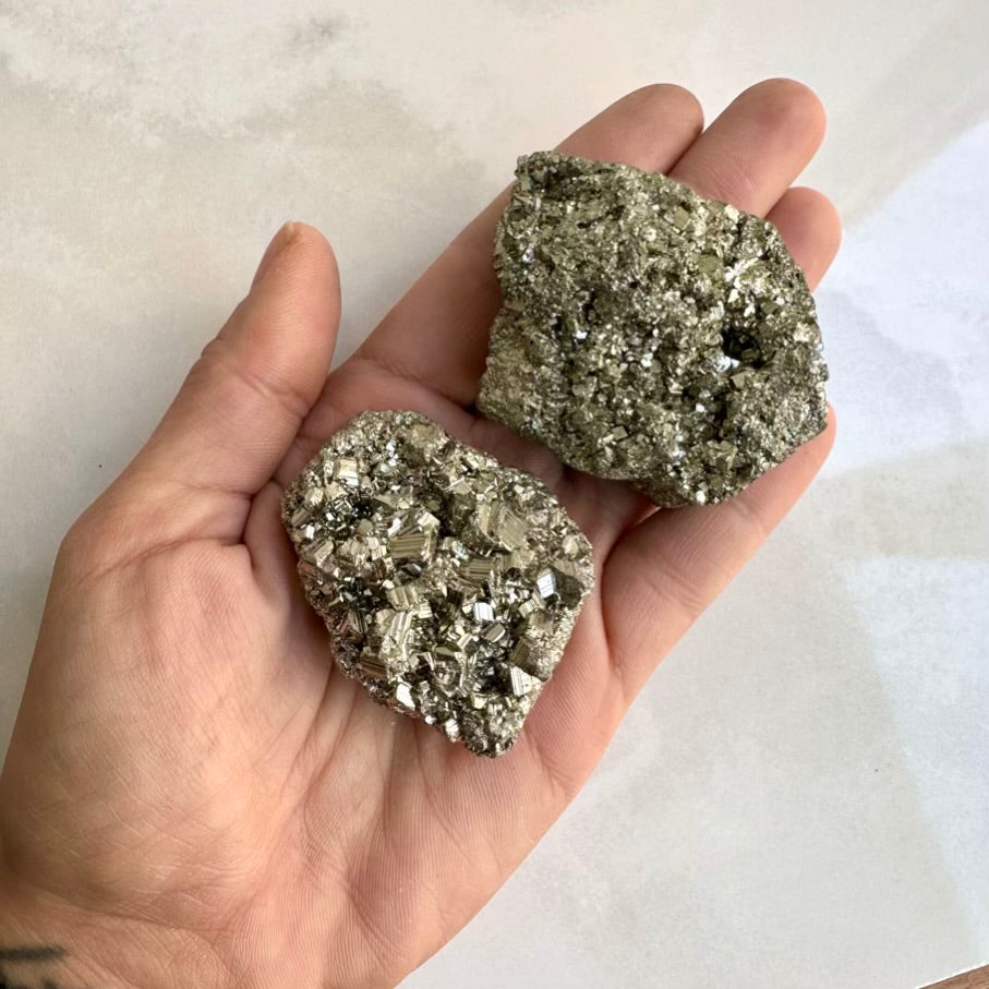Small and medium Pyrite clusters with metallic luster
