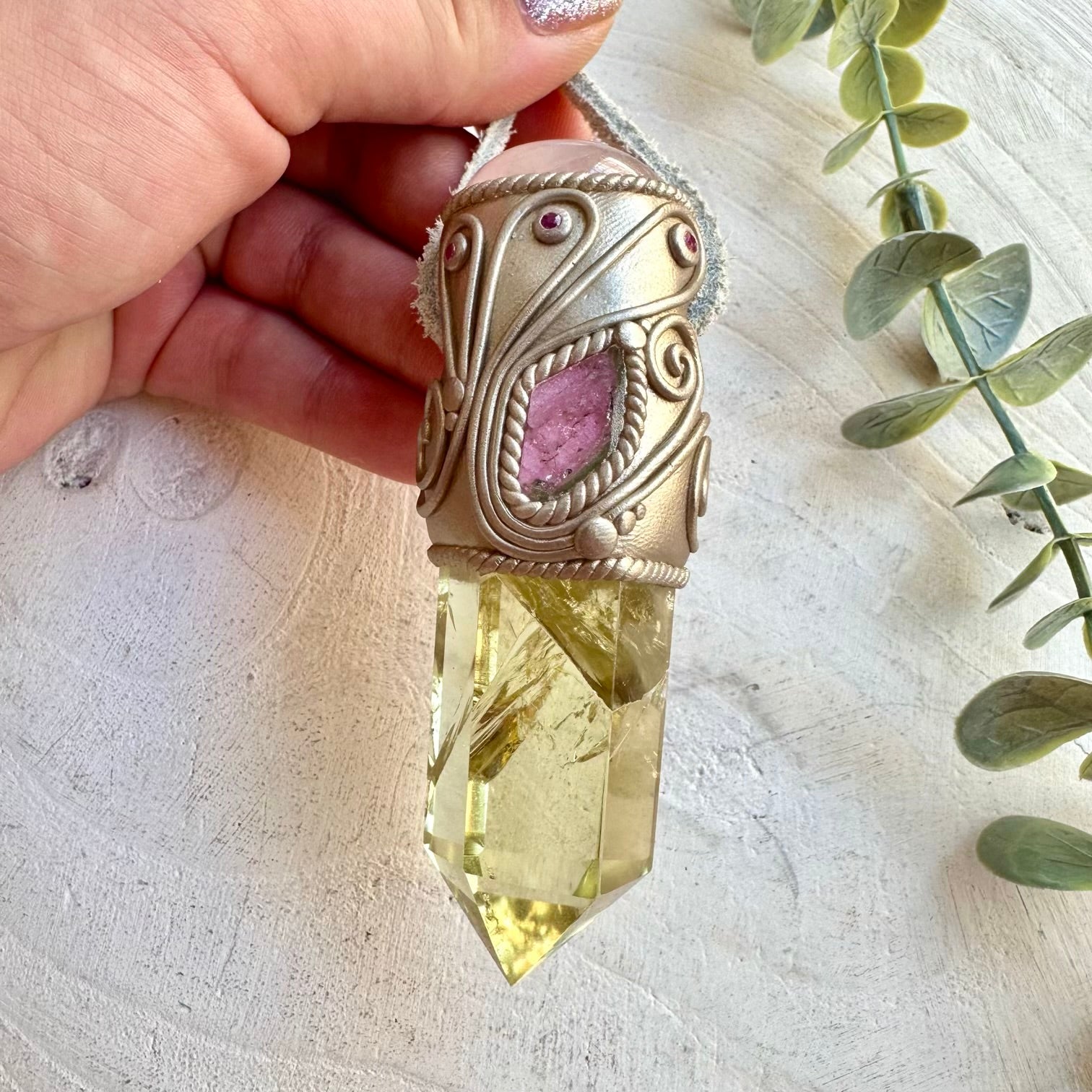 Statement crystal wand goddess jewelry heart chakra energy piece