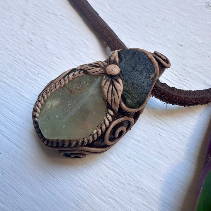 Raw Blue Topaz and Moldavite Necklace - FairyGardenGlow