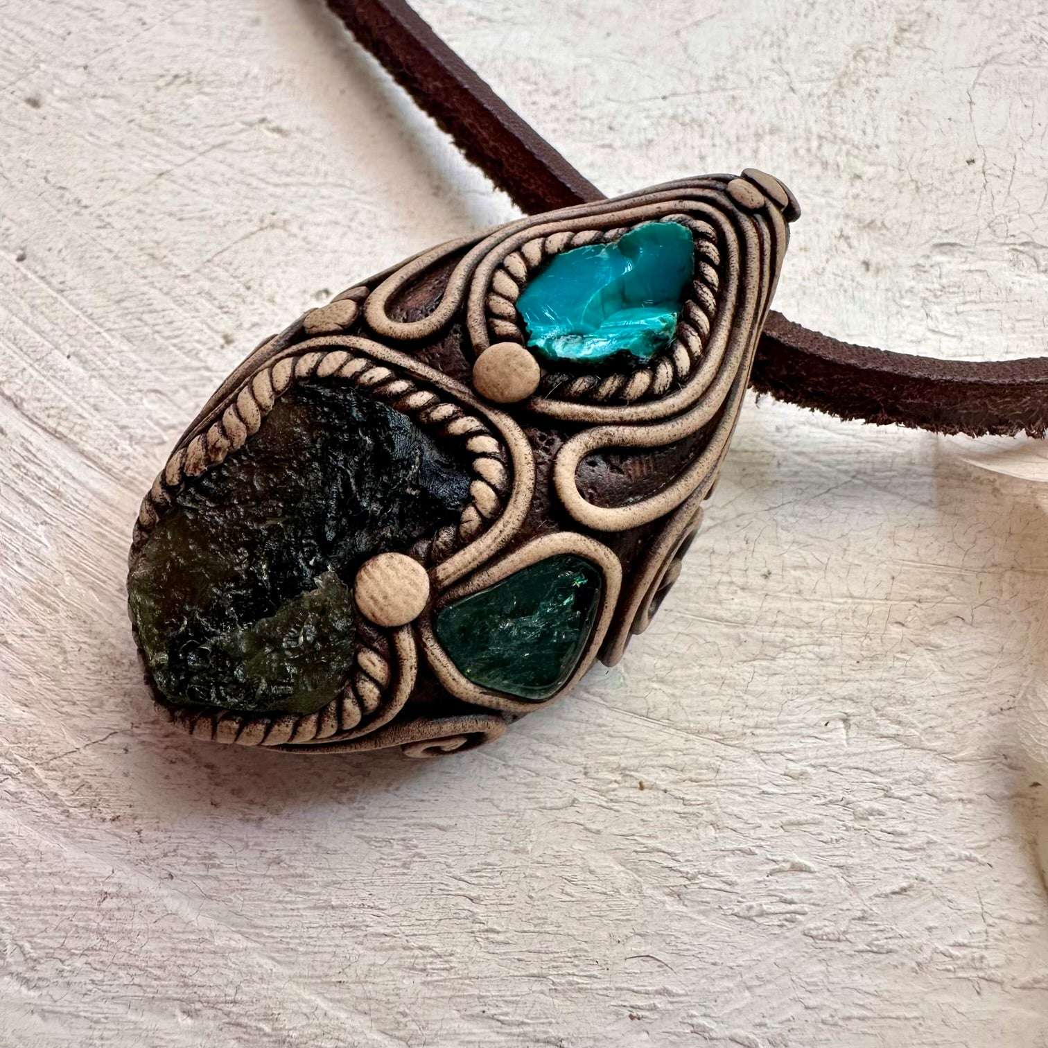 Moldavite Green Tourmaline and Chrysocolla Necklace - FairyGardenGlow