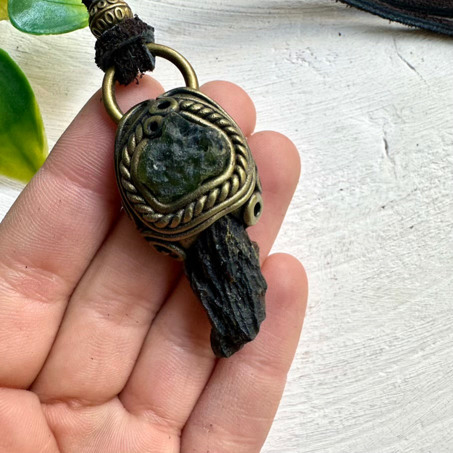Handmade Moldavite and Tektite Necklace – Healing Crystal Pendant for Spiritual Growth and Energy Balance