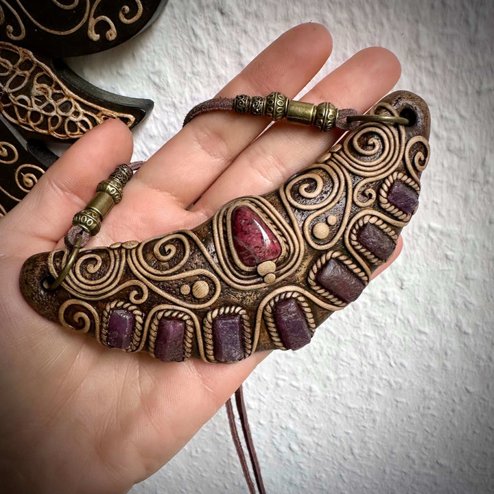 Thulite and Ruby Statement Necklace - FairyGardenGlow