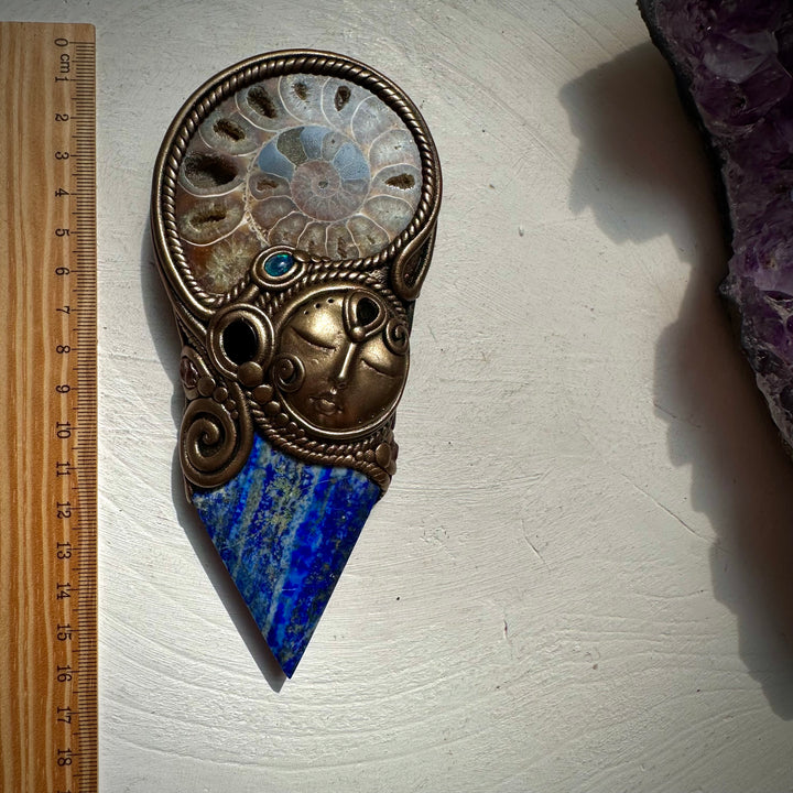 Lapis Lazuli Ammonite Smoky Quartz Black Onyx and Australian Black Opal Goddess Wand - FairyGardenGlow