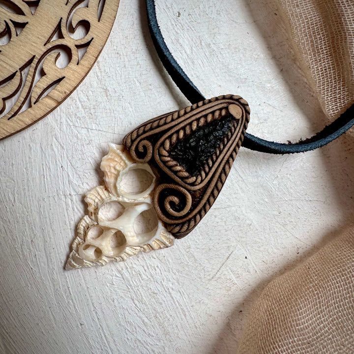 Seashell Slice and Moldavite Necklace - FairyGardenGlow