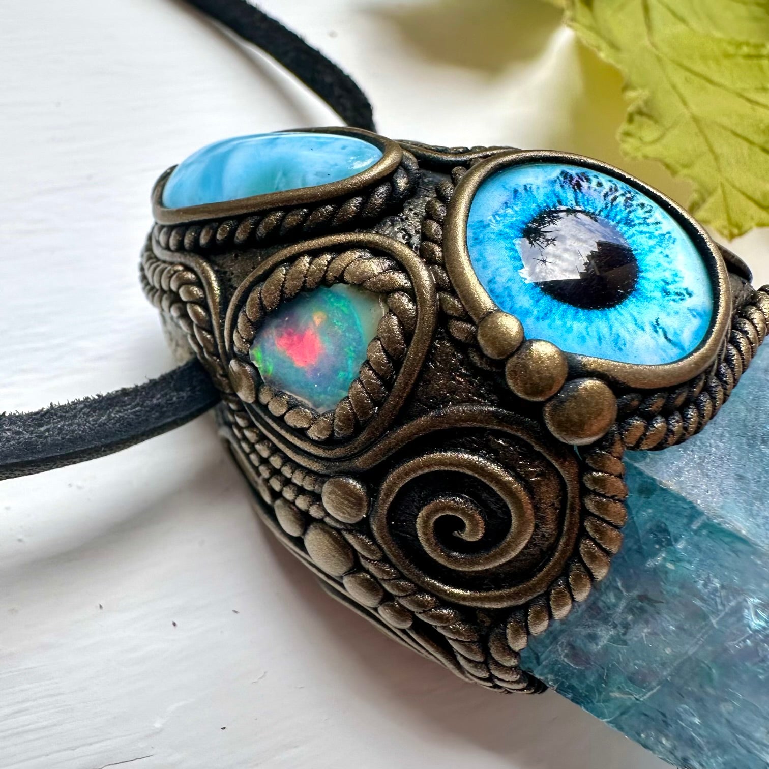 Aqua Aura Quartz Larimar and Raw Opal Eye Wand / Pendant - FairyGardenGlow