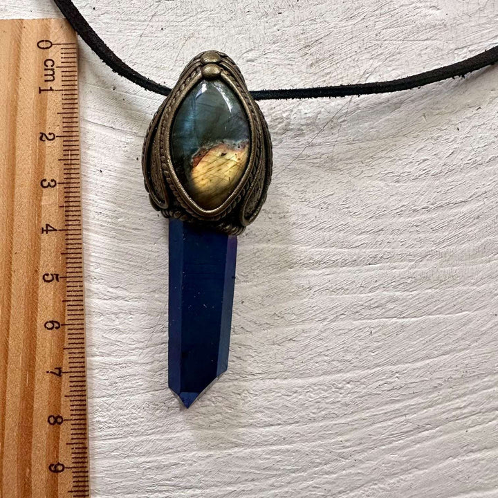 Cobalt Aura Quartz and Labradorite Necklace - FairyGardenGlow