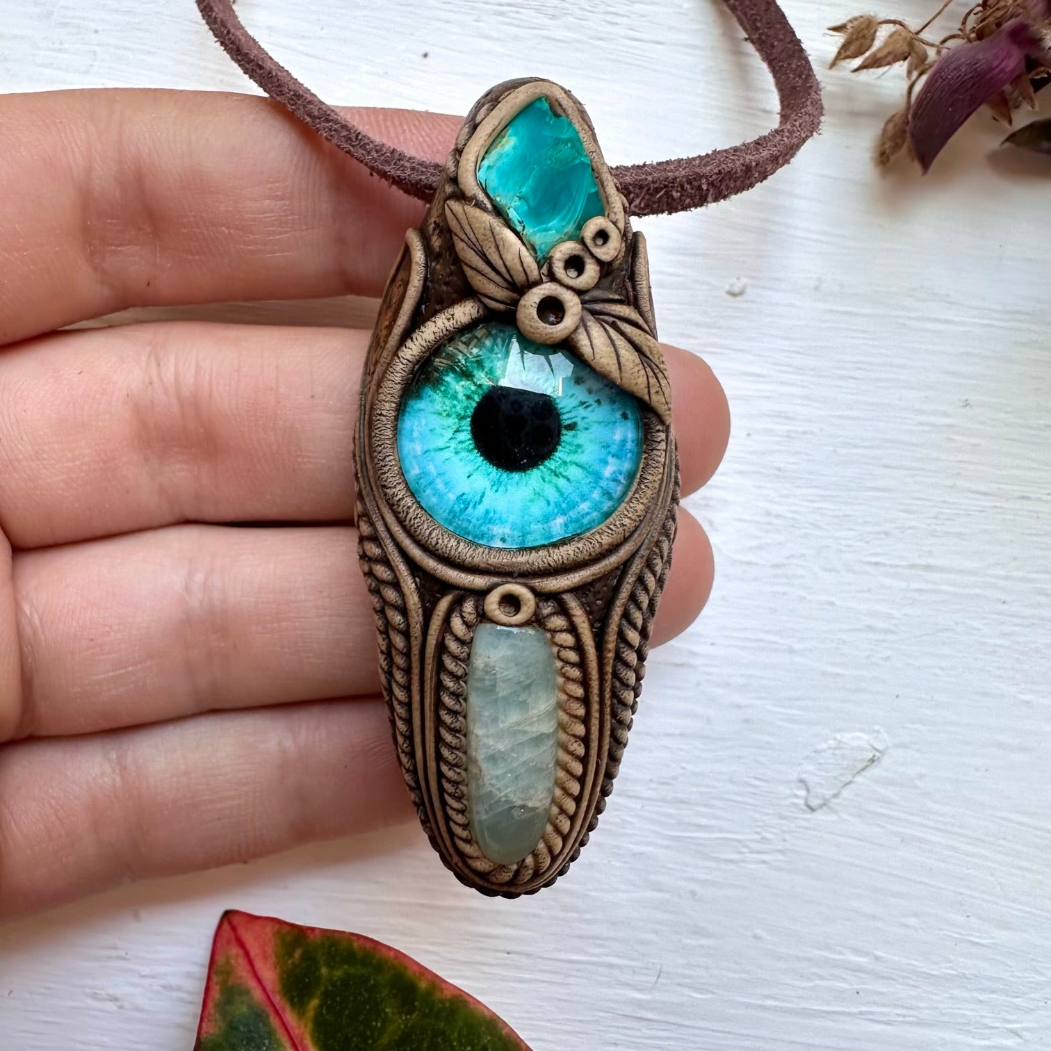 Aquamarine and Raw Chrysocolla Eye Necklace - FairyGardenGlow