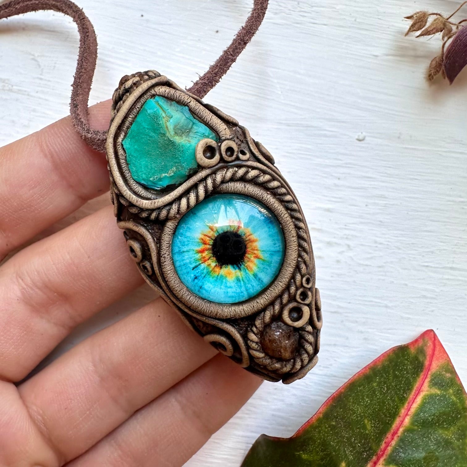 Raw Chrysocolla and Hessonite Garnet Eye Necklace - FairyGardenGlow