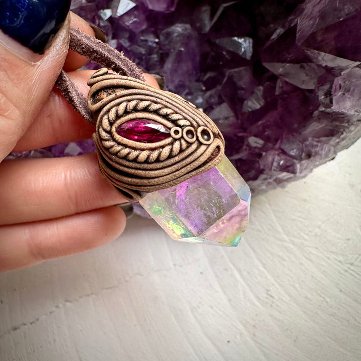 Angel Aura Quartz and Ruby Necklace - FairyGardenGlow
