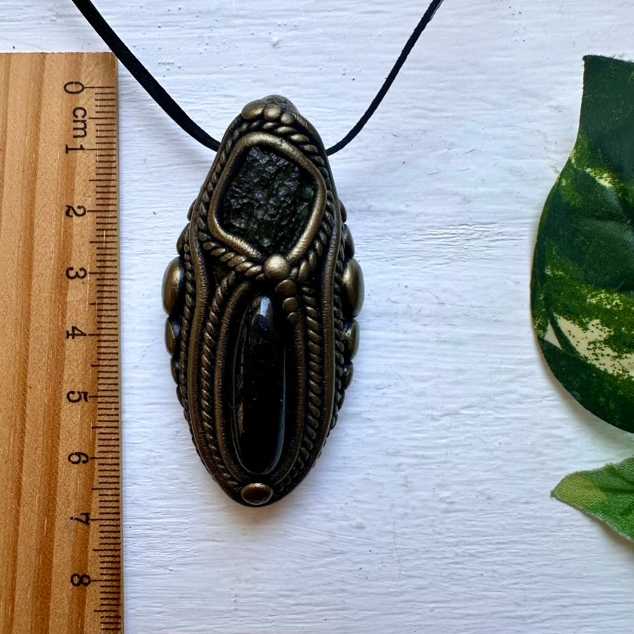 Black Tourmaline and Moldavite Necklace - FairyGardenGlow