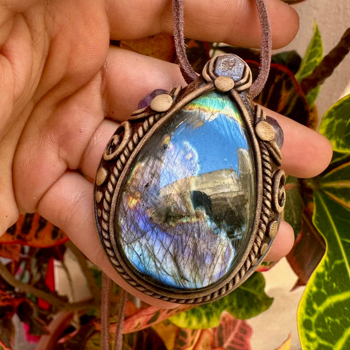 Labradorite Boulder Opal and Amethyst Necklace - FairyGardenGlow
