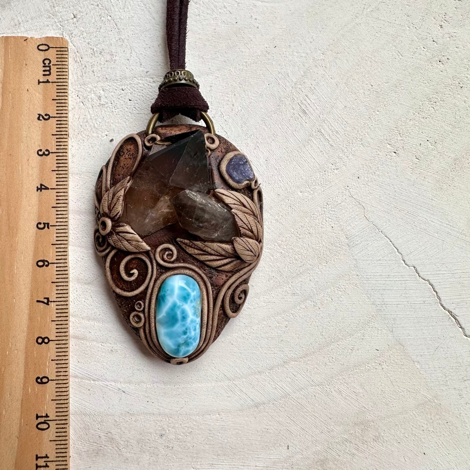 Luxury spiritual jewelry with larimar and smoky quartz