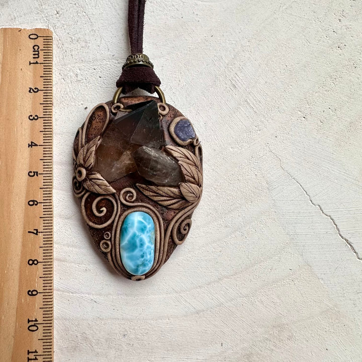 Luxury spiritual jewelry with larimar and smoky quartz