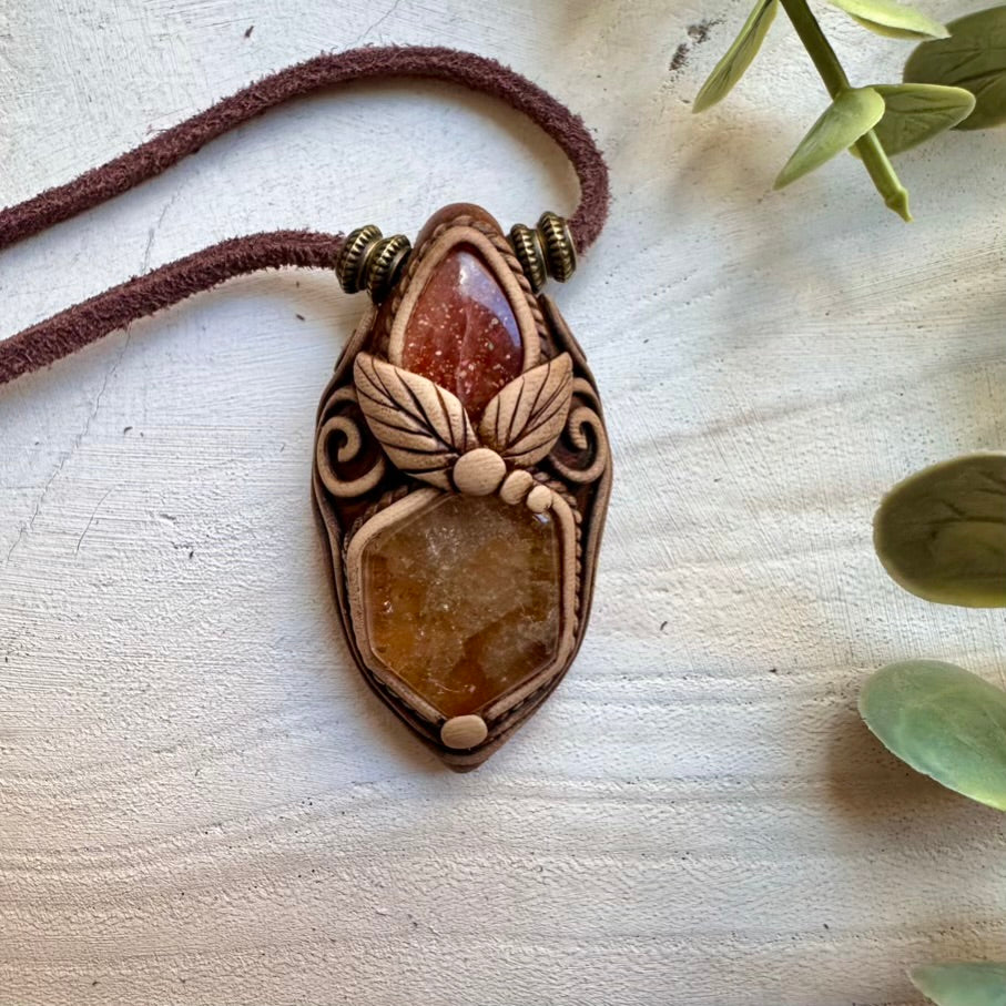 Polished Citrine and Sunstone Necklace, Healing Crystal Jewelry