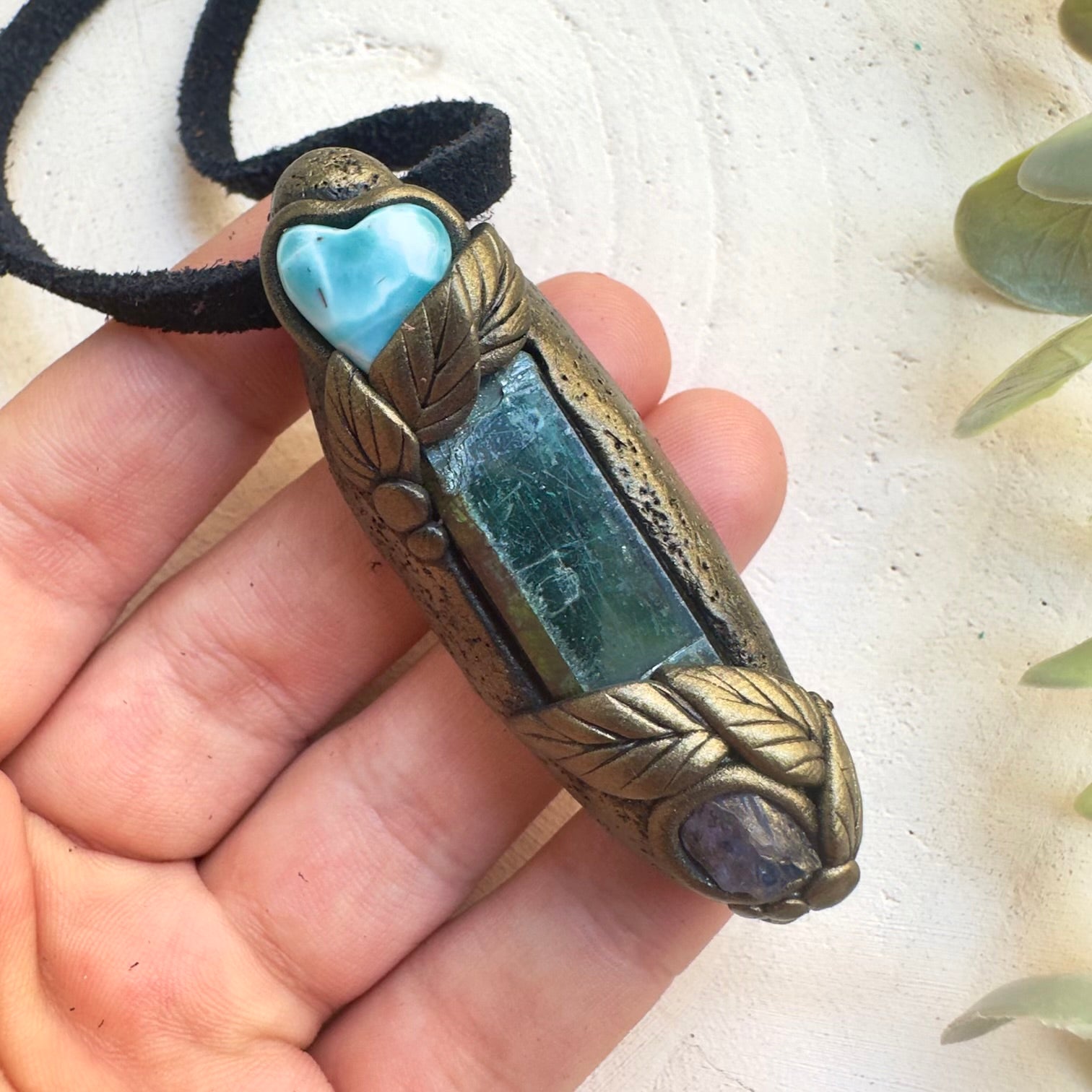 Unique handcrafted high vibration crystal pendant necklace