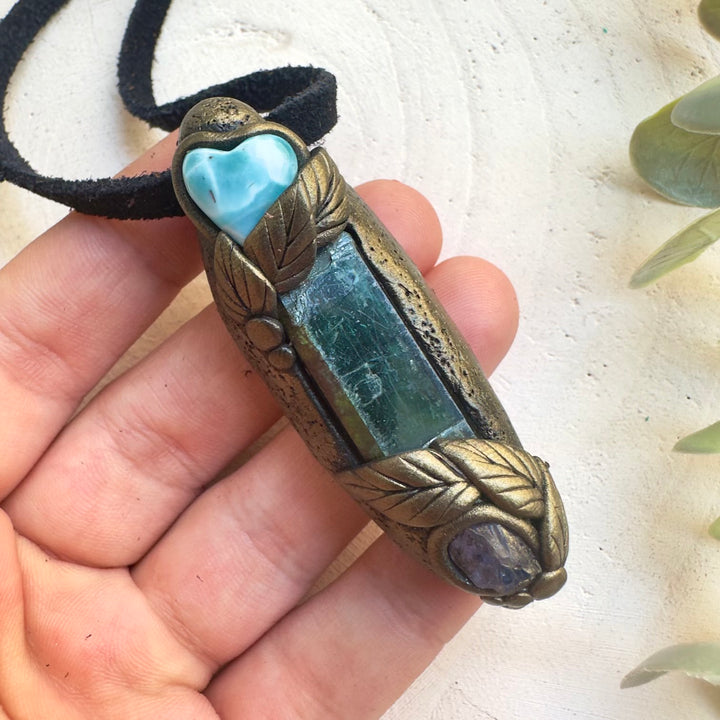 Unique handcrafted high vibration crystal pendant necklace