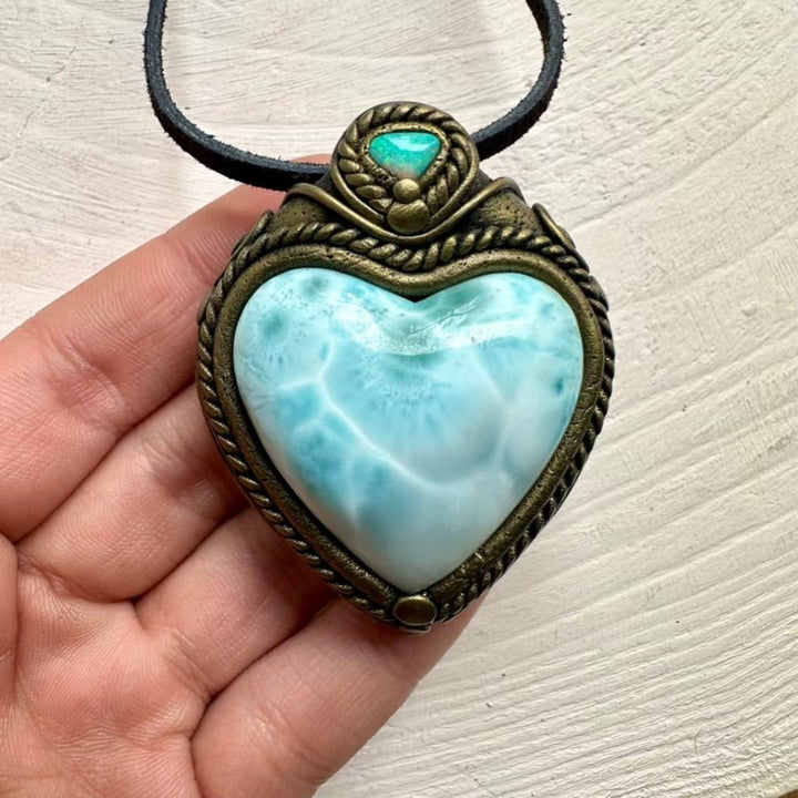 Larimar Heart and Australian Opal Necklace FairyGardenGlow