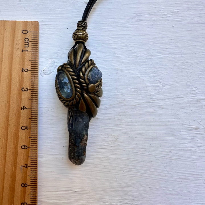 Blue Kyanite Aquamarine and Raw Blue Sapphire Necklace - FairyGardenGlow
