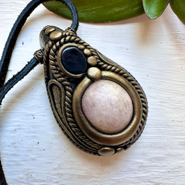 Pink Kunzite and Black Onyx Necklace - FairyGardenGlow