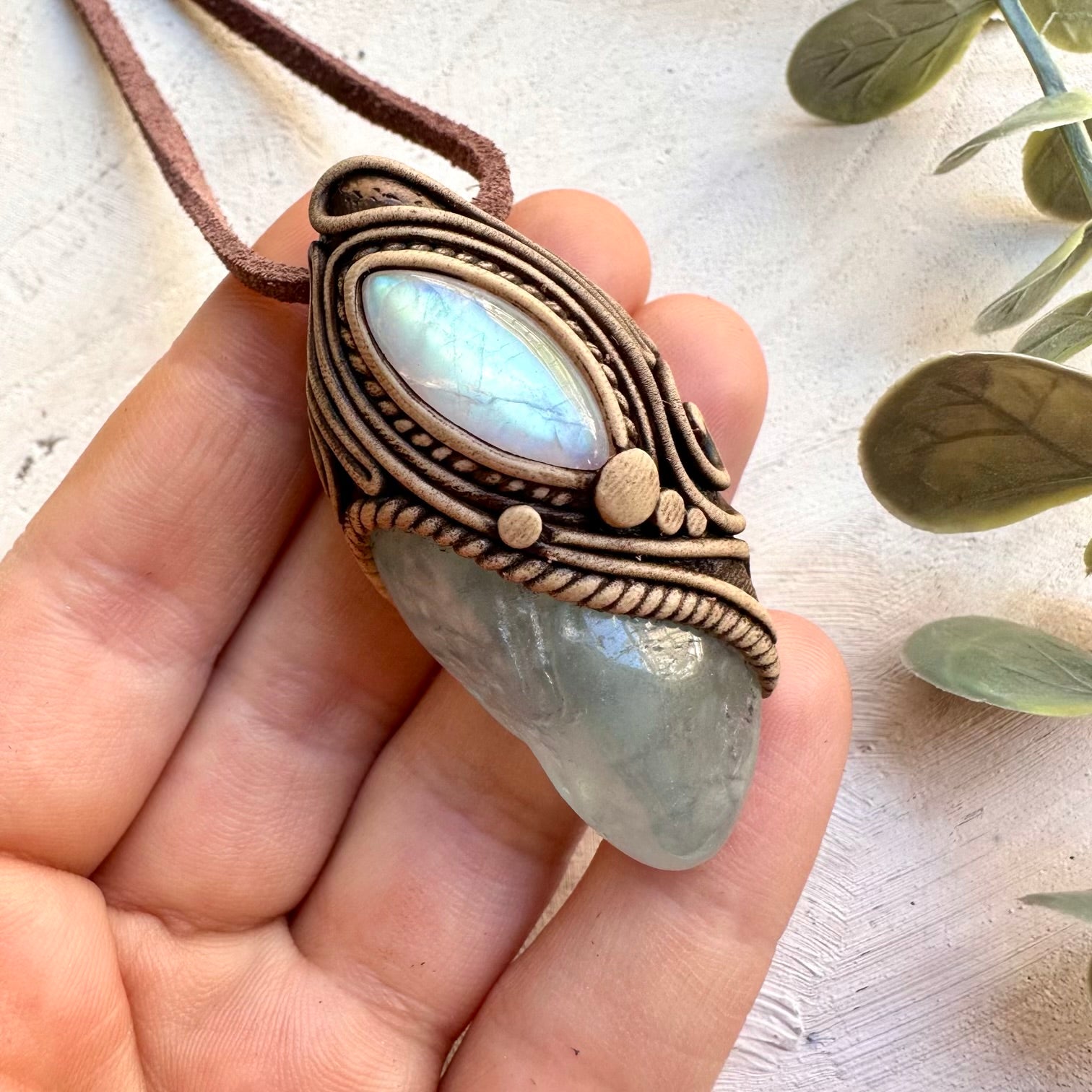 Aquamarine and Rainbow Moonstone Necklace