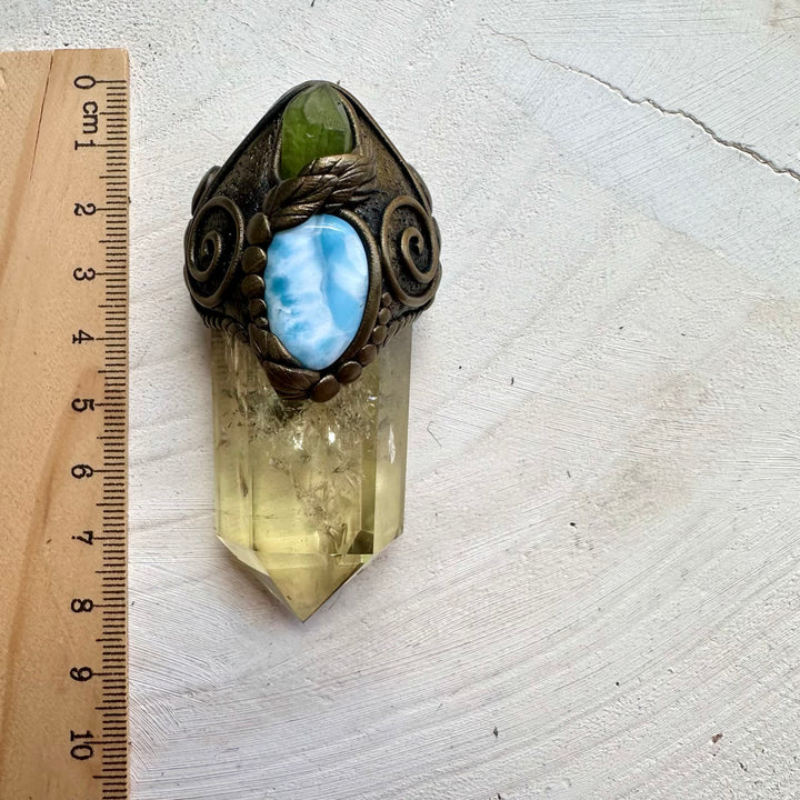 Energy crystal wand necklace with citrine and peridot