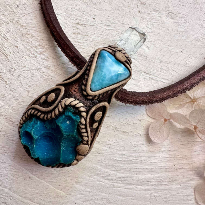 Chrysocolla Larimar and Aquamarine Necklace - FairyGardenGlow