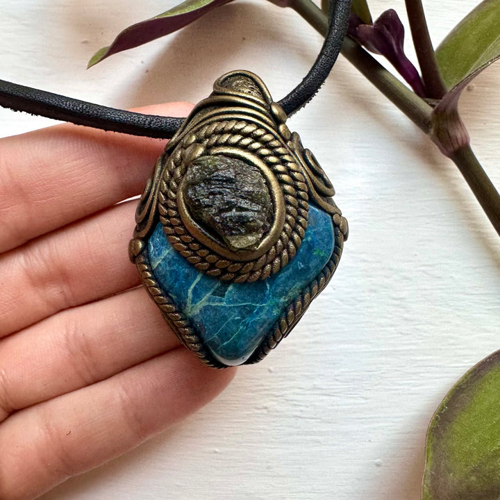 Chrysocolla and Moldavite Necklace - FairyGardenGlow