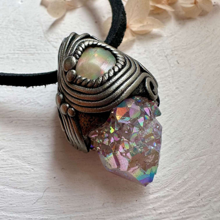 Angel Aura Spirit Quartz and Raw Opal Necklace - FairyGardenGlow