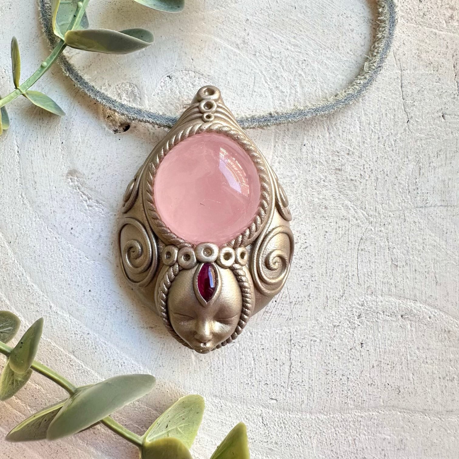 Rose Quartz and Rhodolite Garnet Goddess Necklace, Healing Crystal Jewelry