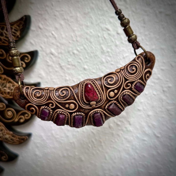 Thulite and Ruby Statement Necklace - FairyGardenGlow