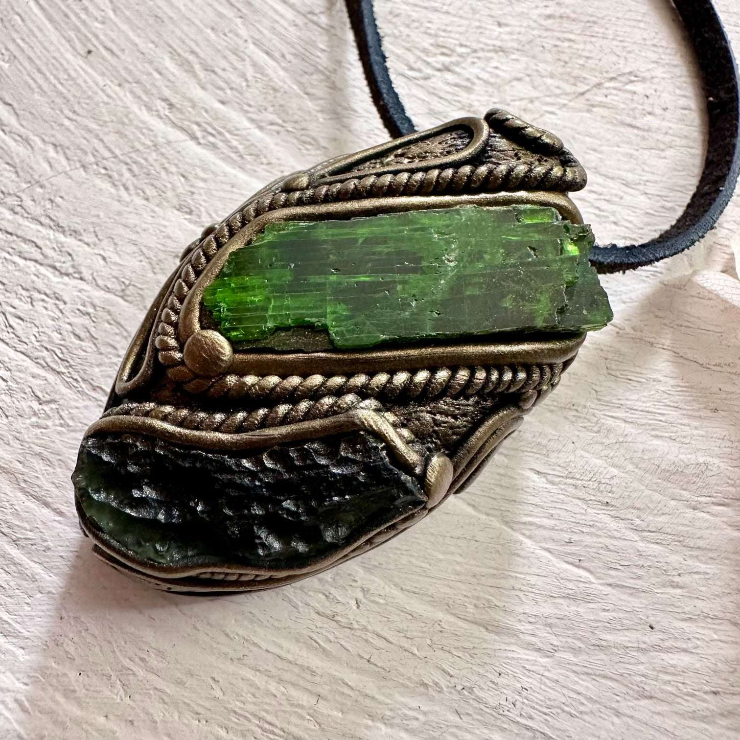 Chrome Diopside and Moldavite Necklace - FairyGardenGlow