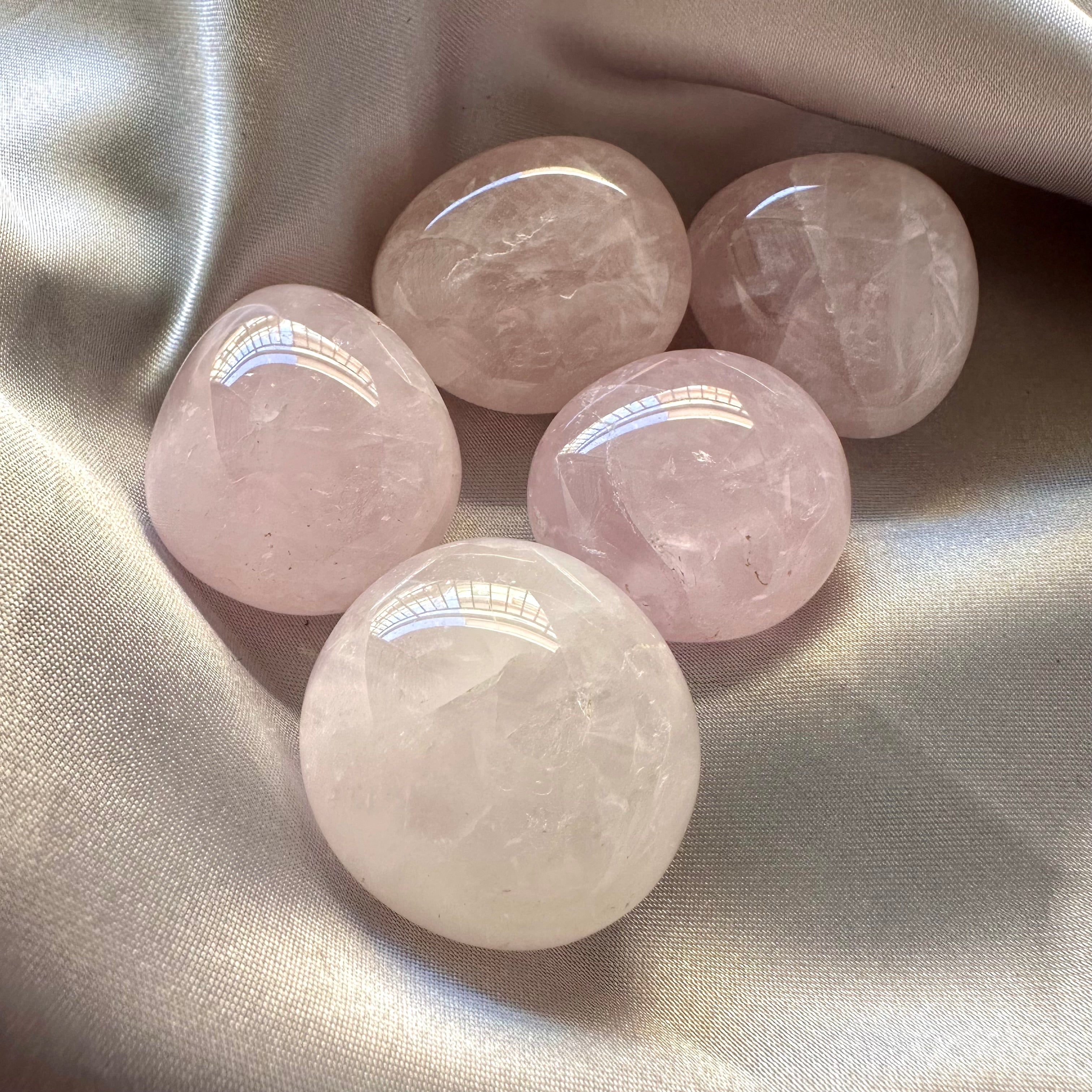 Rose Quartz Polished Stone - 5 pieces set - FairyGardenGlow