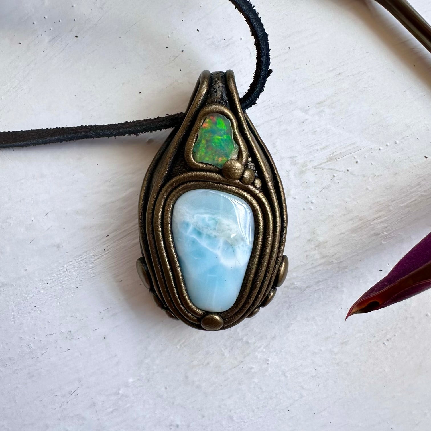 Larimar and Raw Opal Necklace - FairyGardenGlow