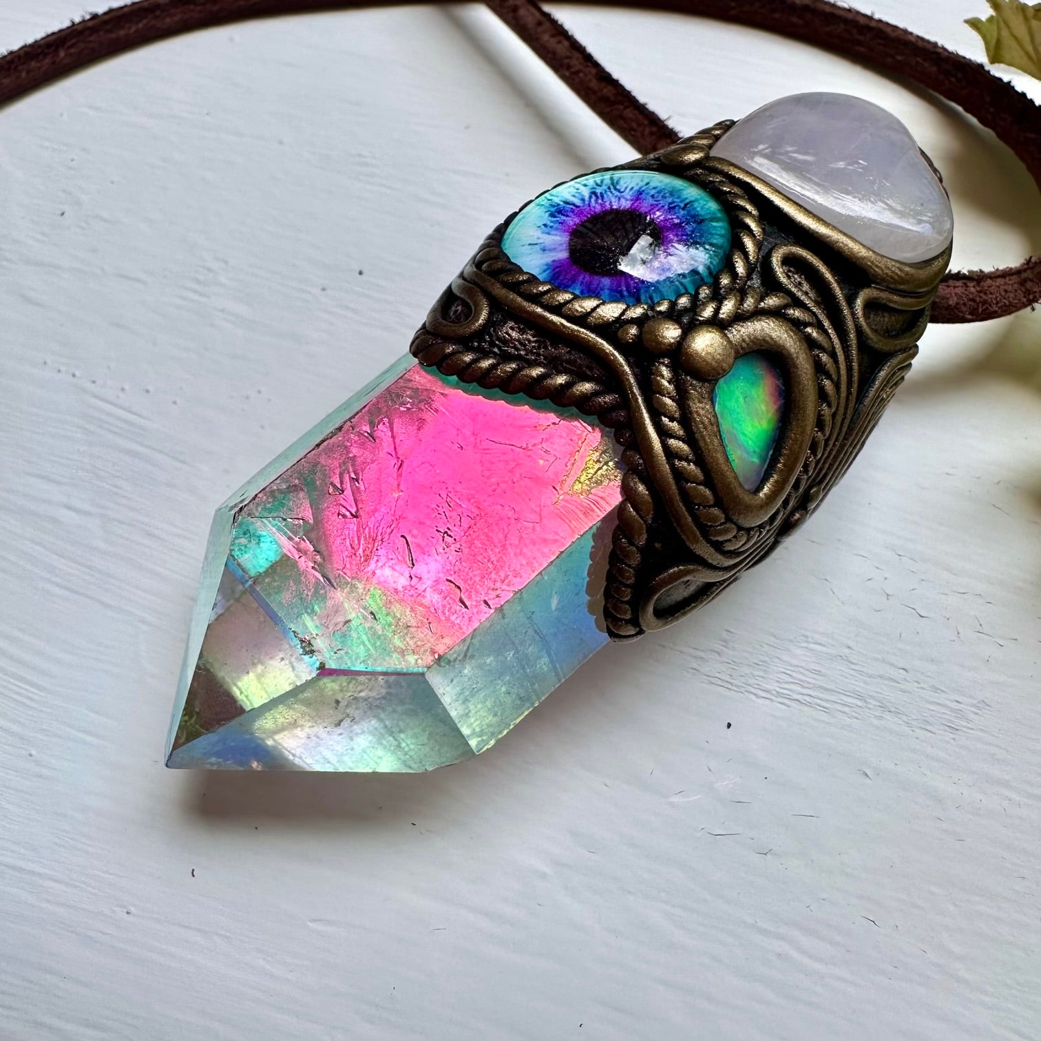 Angel Aura Quartz Rose Quartz Heart Raw Opal and Eye Wand / Necklace - FairyGardenGlow