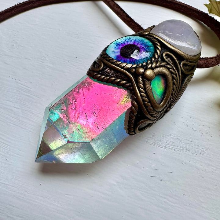 Angel Aura Quartz Rose Quartz Heart Raw Opal and Eye Wand / Necklace - FairyGardenGlow