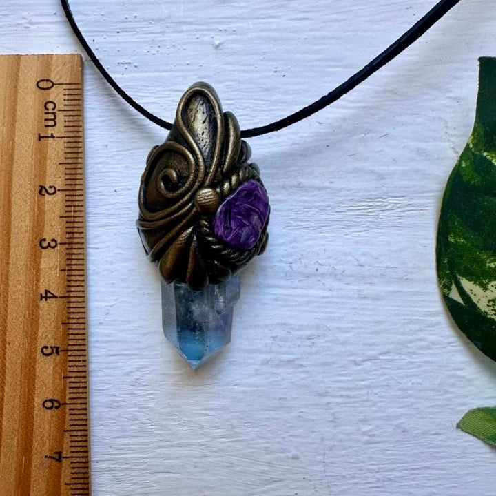 Aqua Aura Quartz and Charoite Necklace - FairyGardenGlow
