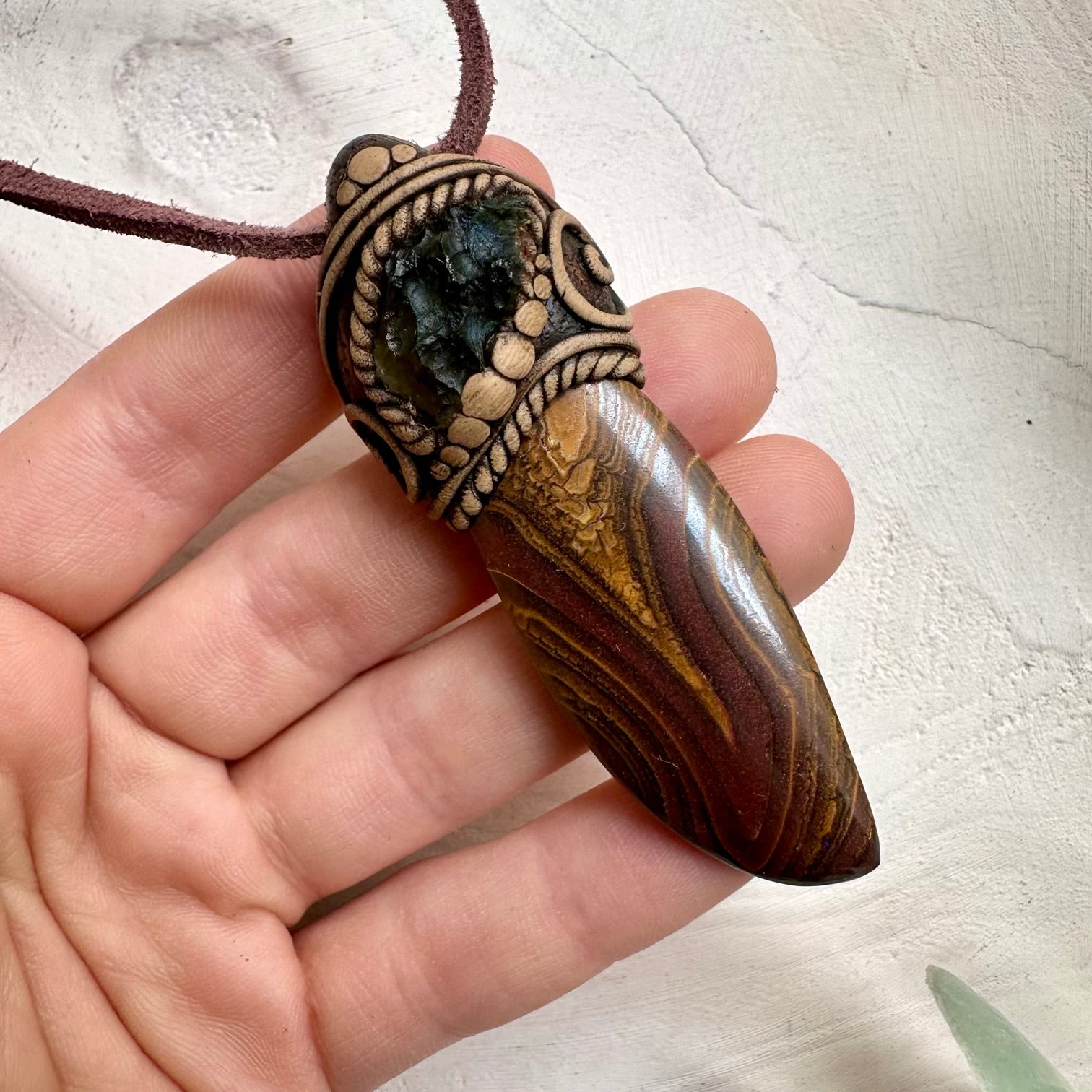 Boulder Opal and Moldavite Pendant Necklace